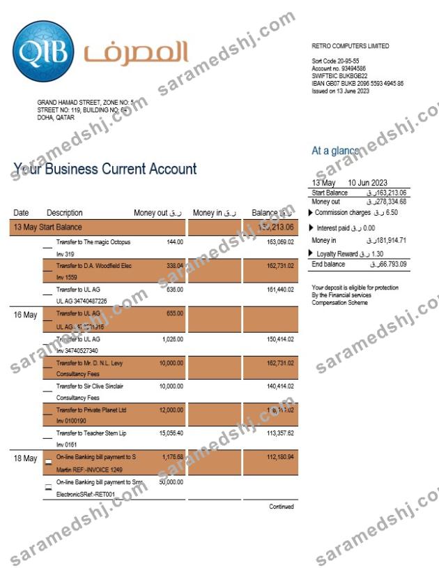 Qatar Islamic Bank business statement Word and PDF template